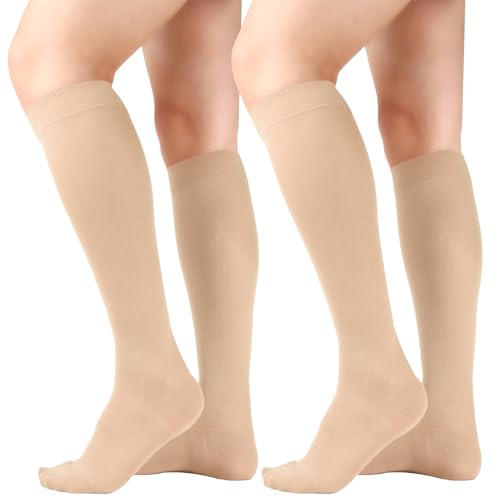 Image of +MD 15-20 mmHg Medical Compression Socks for Men /Women, Lightweight Opaque Knee High Support Stockings