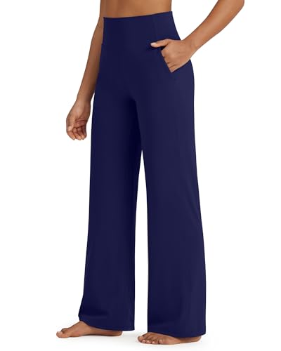 Image of G4Free BareFeel Yoga Pants for Women High Waist Wide Leg Pants with Pockets Stretch Dress Casual Sweatpants Lounge Pants(Royal Blue,M,Tall)