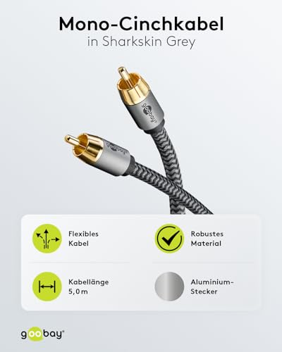 Goobay 65298 Mono RCA Cable 5 m/Audio Cable for Subwoofer HiFi Devices/Flexible Textile Cable/Digital Coaxial Cable/Gold-Plated Connectors - Image 2