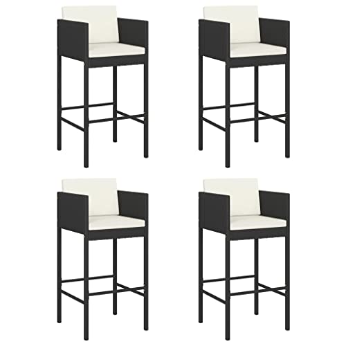 vidaXL 4X Tabourets de Bar avec Coussins Chaises de Comptoir Fauteuils de Jardin Sièges de Comptoir Tabourets de Cuisine Noir Résine Tressée