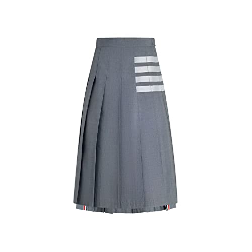 VIPAVA Faldas Larga Mujer Summer Women Skirts White Four Bars Mid Length Pleated Jupe Female College Style Classic Striped Long Skirt (Size : Talla �nica)
