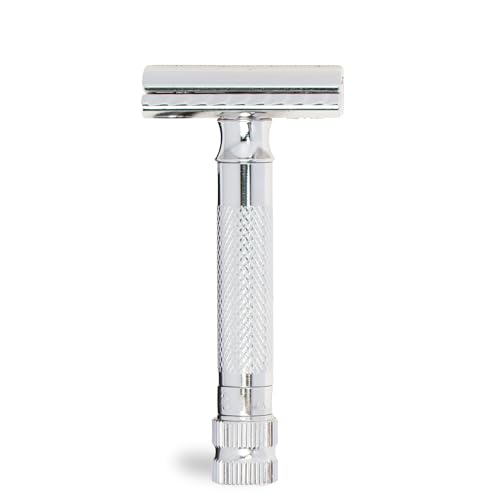 Image of MERKUR 34 Adjustable 2-Piece Double-Edge Safety Razor for Men in Bright Chrome with Standard Handle and Closed Comb - Adjustable Blade Gap, Made in Germany