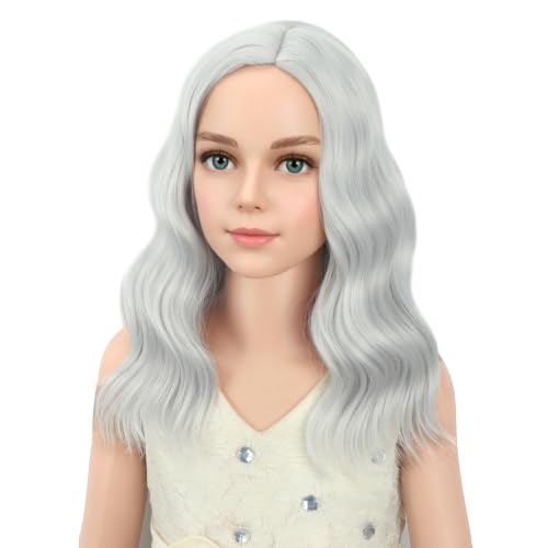 Image of PATTNIUM Kids Silver Wig Short Wavy Silver White Wig for Child Cosplay Halloween Party Costume Heat Resistant Synthetict Wigs