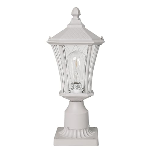 Outdoor Post Light for Pathway Courtyard Lawn Road, Pier Mount Outdoor Lighting, Waterproof White Pole Lamp Light Pillar Lantern with 3" Pier Mount Base, Aluminum Fence Frame, Glass Shade