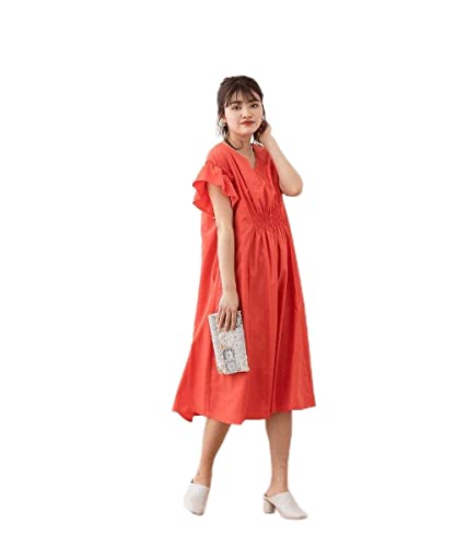 [スメラルダ] ウエストシャーリングフリルスリーブドレス コーラル FREE