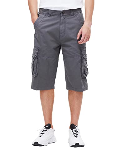 Best South Men's Capri Long Twill Cargo Shorts Below Knee 13 Inches Cotton Relaxed Fit Casual Multi-Pocket Grey 40 #TOP1