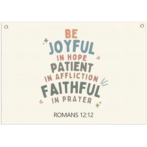Rectangular Christian Bible Verse Scripture Canvas Banner Wall Decor Flag Sign for Baby Girl Kids,Nursery Bedroom Playroom Nursery Wall Decor,Baby Shower Baptism Christmas Gift-Be Joyful In Hope