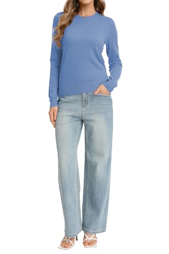 Image of QUALFORT Women's Sweaters Long Sleeve Soft Lightweight Basic Knitted Pullover Sweater
