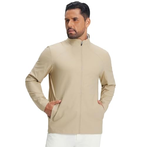 Image of M MAELREG Men's Track Jackets Lightweight Full Zip Water Resistant Running Athletic Golf Jacket Quick Dry Casual Outwear, Khaki, 3XL