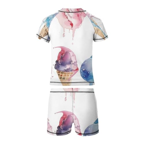 Watercolor Ice Cream in Waffle ConesChildren's Casual Swimsuit Set - Simple and Versatile9-11Y（140cm）4