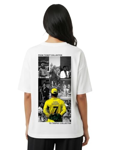 Image of Trophy Collector Oversized T-Shirt for Women | Cricket Fan Graphic Tee | Premium Cotton | White & Black | S-XXL