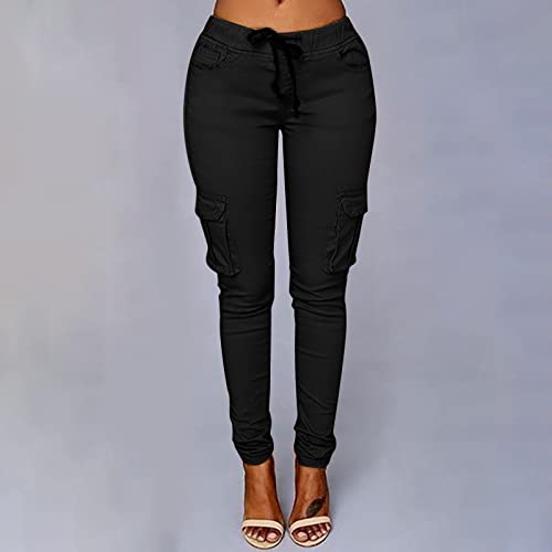 Tuduoms Womens Cigarette Cargo Pants Stretchy Skinnys High Rise Skinny Butt Lifting Stretch Jogger Slimming Tactical Pants Black #TOP2