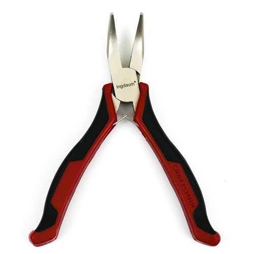 INGDAUM® Spitzzange gebogen 4 Zoll/ca. 100 mm als Flachrundzange, 45° abgewinkelt, vernickelt, zum sicheren Einführen, Biegen von Adern und Drähten (Spitzzange, gebogen, vernickelt)