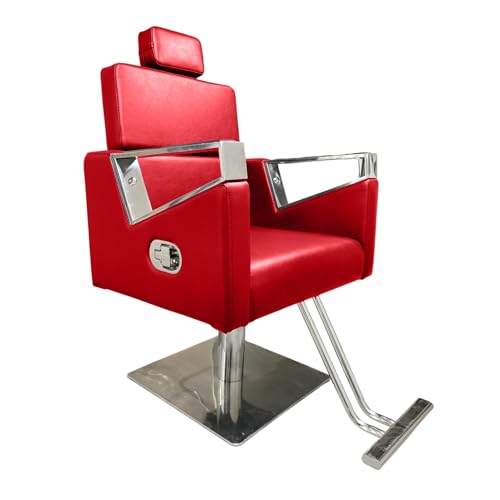 Image of Lakdi | Salon & Parlor Chair | Premium Leatherette Recliner & Arm Rest Chair | Luxury Design | Metal Base with Foot Rest | 360 Swivel & Height Adjustable and Head Rest -SBCIMF 005-PP-Red