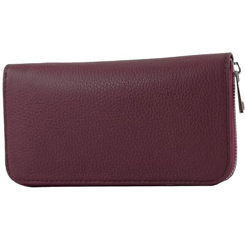 modamoda de - Silber-P02 Portefeuille pour femme en cuir véritable long, Violet bordeaux, s, Format long
