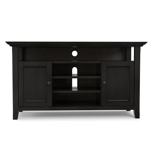 Image of SIMPLIHOME Amherst 54 inch Wide Solid Wood TV Stand in Hickory Brown