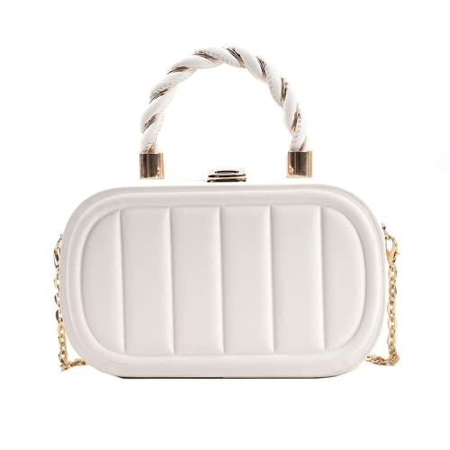 Bolso de cadena de la caja de la PU de la mano/del Crossbody/del bolso de hombro del color sólido femenino bolsos del teléfono, White, Talla única Cover