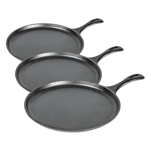 Image of Lodge Round Seasoned Cast Iron Griddle 10.5 Inches - Round-Shaped, Pre-Seasoned Iron Griddle Pan - Non-Toxic, PFAS-Free Cookware - Compatible with Stovetop, Oven, Grill, or Campfire (Pack of 3)
