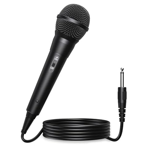 SUDOTACK Wired Microphone: Dynamic Microphone for Karaoke Singing Suited for Speakers AMP Karaoke Machine Mixer Plug in Microphone with 9.84ft 1/4" Plug Cable and ON/Off Switch for Parties Speech Cover