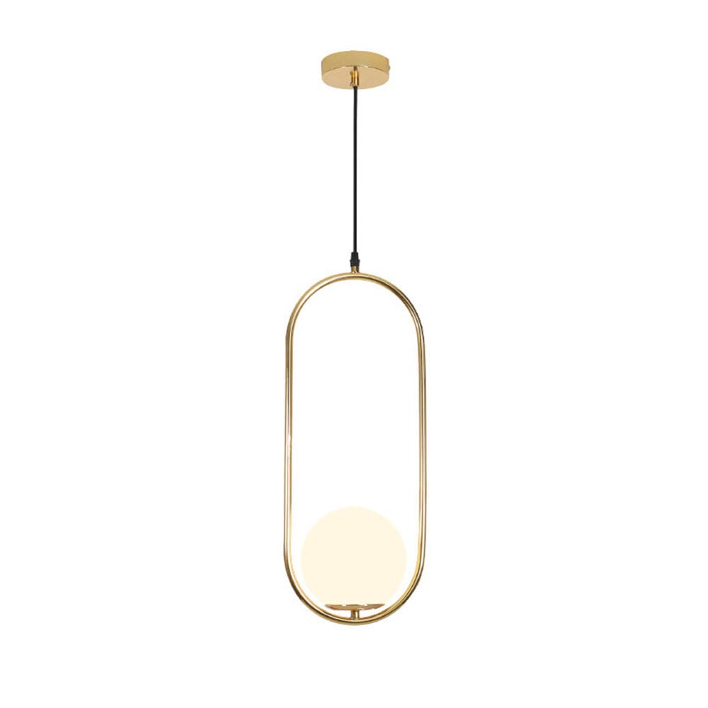 RSZCSMO 7.87in Glass Bedside Pendant Light, Stylish Gold Circular Ring Single-Head E26 Dining Table Hanging Lamp Suitable for Balcony, Kitchen Island, Bar Counter Lighting Fixture