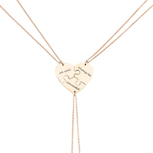 Ankiyabe 3 Sisters Heart Puzzle Piece Necklace We Will Always Connected Necklace Set 3 Best Friends Gift Bestie BFF Gift (We Will Always Connected-Rose Gold)