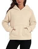 OFEEFAN Sweatshirt for Women Fall Tops Cropped Hoodie Pullovers with Pocket Long Sleeve Shirts Athletic Solid Color Comfy Beige XL