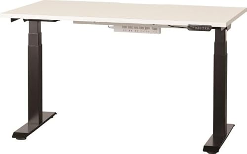 小島工芸 電動昇降式 デスク C1EB 幅130cm 奥行き75cm 高さ61?126cm 高さメモリー機能 ダブルモーター 6口コンセント 配線コード溜まり 静音 天板 ウッディホワイト 脚 ブラック 6253