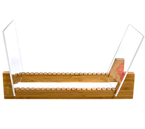 Vinyl Record Storage Holder Display – 50 LP’s Album Stand Rack Premium Bamboo and Acrylic Now Playing Shelf