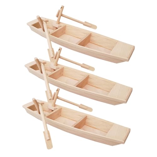 Artisanat petit modèle de bateau Mikikit : lot de 3 décorations bois naturel prêtes à offrir
