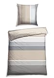 Schiesser Bettwäsche-Set Endy Stripes aus weicher Baumwolle in natürlichen Blockstreifen, Farbe:Taupe und Beige, Größe:135 x 200 cm + 80 x 80 cm