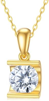 MRENITE 14K Solid Gold 1ct 6.5mm Moissanite Solitaire Pendant Necklace Simulated Moissanite Diamond D Color VVS1 Clarity Moissanite for Women Mom