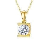 MRENITE 14K Solid Gold 1ct 6.5mm Moissanite Solitaire Pendant Necklace Simulated Moissanite Diamond