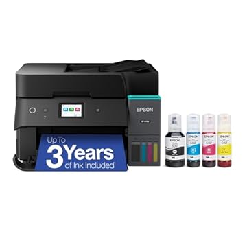 Epson EcoTank ET-4950 Impressora supertank colorida sem fio com até 3 anos de tinta, tanques recarregáveis, perfeita para casa, 18 PPM, tela sensível ao toque colorida de 6 cm, alimentador automático