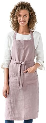 MagicLinen 100% Linen Apron - Cooking, Gardening, Grilling, Painting Apron with Pockets - Perfect for Women and Men (Woodrose, One Size)