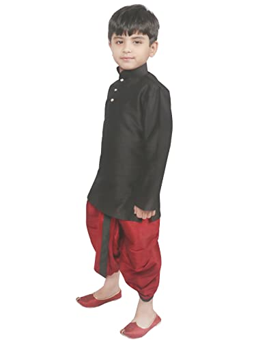 Image of SG YUVRAJ Boy's Raw Silk Kurta Dhoti Set