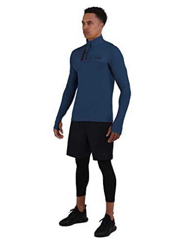 Tca Men's Fusion Pro Quickdry Long Sleeve Half-Zip Running Shirt - Deep Blue, Large #TOP4