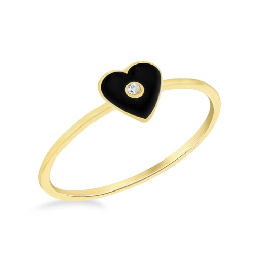 Bague or jaune 9 carats Carissima Gold cœur diamant et émail noir