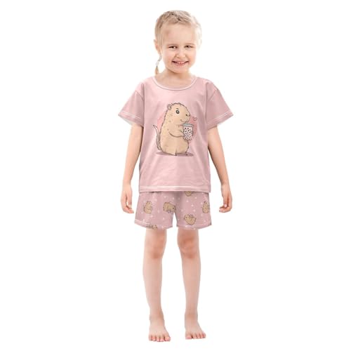 Capybara Strawberry Pajamas Sets Cute Summer Shorts Set for Nightwears3