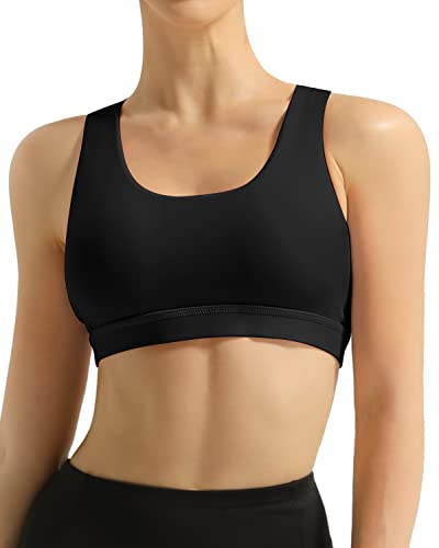 Queenieke Women's Medium Support Strappy Back Energy Sport Bra Cotton Feel Size M Color Black Pro #TOP2