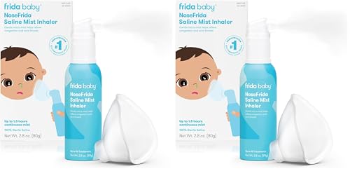 Image of Frida Baby NoseFrida Saline Mist Nasal Inhaler, Decongestant Spray for Congestion & Allergy Relief for Babies + Kids, Nasal Saline Spray, Soothes Stuffy Nose & Sore Throat, Includes Mask (Pack of 2)