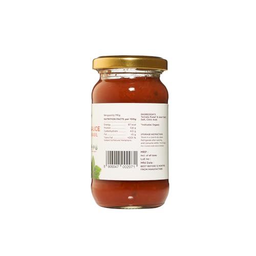 Image of Pure & Sure Organic Pasta Sauce (Tomato & Basil) 190Gm | Italian Style Sauce | Made with Fresh Tomatoes & Basil | Ready to Use | No Preservatives, No Added MSG