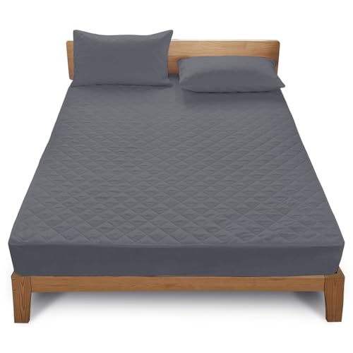 GC GAVENO CAVAILIA Double Mattress Protector 40cm Extra Deep | Anti Allergy Mattress Cover (137x190 Cm) | Quilted Mattress Pad Elasticated Bed Protector | Breathable Mattress Protector | Charcoal
