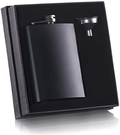 8 oz Black Flask with Stainless Steel Funnel for Liquor Whiskey for Men or Women