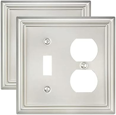 ZILLSEA Combo Toggle/Duplex Wall Plate, Wall Outlet Covers for Double Light Switches, Receptacle Outlet, Rotating Dimmer Switch, Satin Nickel Finish, 2 Pack