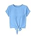 Women's Comfy Casual Summer Tops Fashion Short Sleeve Crew Neck Blouses T Shirts Tie Knot Front Casual Work Tees Light Blue