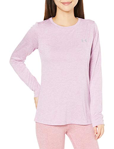 Under Armour Women's Tech Twist Crew Long Sleeve T-Shirt , Exotic Bloom (568)/Metallic Silver , Large