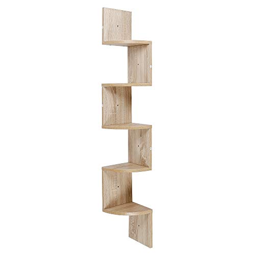 Willonin Estantería para Esquina de 5 Niveles, Estantería Esquinera, de Madera, Ideal para Cocina, Dormitorio, Sala de Estar, Estudio (Roble)