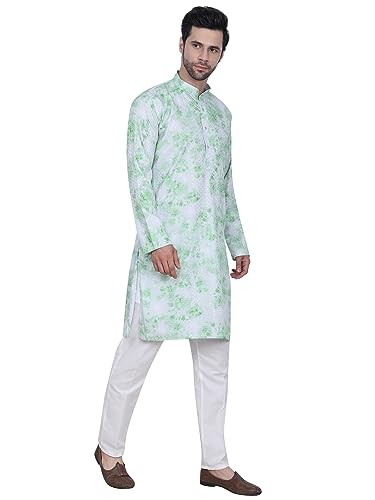 Image of N&V Men's Handloom Cotton Kurta Pyjama Set, Full-Sleeve, Mandarin CollaRed Neck, Ideal for Every Occasion, Lightweight and Comfortable For Wear