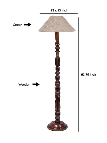 Image of Beaver Jute Shade Wooden Floor Lamp with Wooden Base, Height - 53 Inches | Contemporary Standing Lamp for Living Room, Bedroom & Office | Elegant Lighting for Stylish Home Interiors
