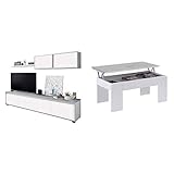 mesa de centro elevable gris Product 1: Consta de material aglomerado de alta densidad recubierto por una melamina de larga durabilidad. Producto Certificado por la PEFC (Asociación Española para la Sostenibilidad Forestal), acabado en color Blanco Artik y Gris Cemento.